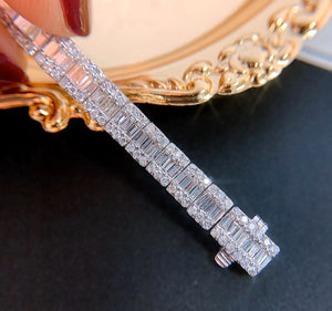LUOWEND 18K White Gold Real Natural Diamond Bracelet for Women