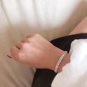 LUOWEND 18K White Gold Real Natural Diamond Bracelet for Women