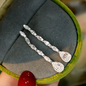 LUOWEND 18K White Gold Real Natural Diamond Drop Earrings for Women