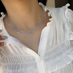 LUOWEND 18K White Gold Real Natural Diamond Necklace for Women
