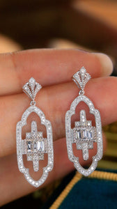 LUOWEND 18K White Gold Real Natural Diamond Drop Earrings for Women