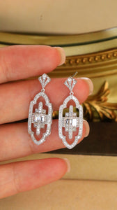 LUOWEND 18K White Gold Real Natural Diamond Drop Earrings for Women