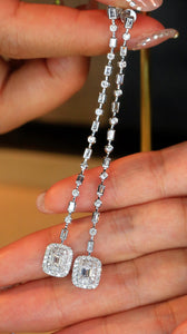 LUOWEND 18K White Gold Real Natural Diamond Drop Earrings for Women
