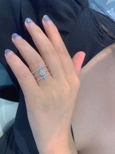 LUOWEND 18K White Gold Real Natural Diamond Ring for Women