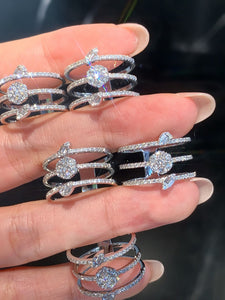 LUOWEND 18K White Gold Real Natural Diamond Ring for Women
