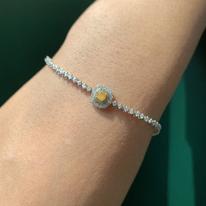LUOWEND 18K White Gold Real Natural Yellow Diamond Bracelet for Women