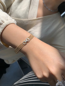 LUOWEND 18K Yellow Gold Real Natural Diamond Bracelet for Women