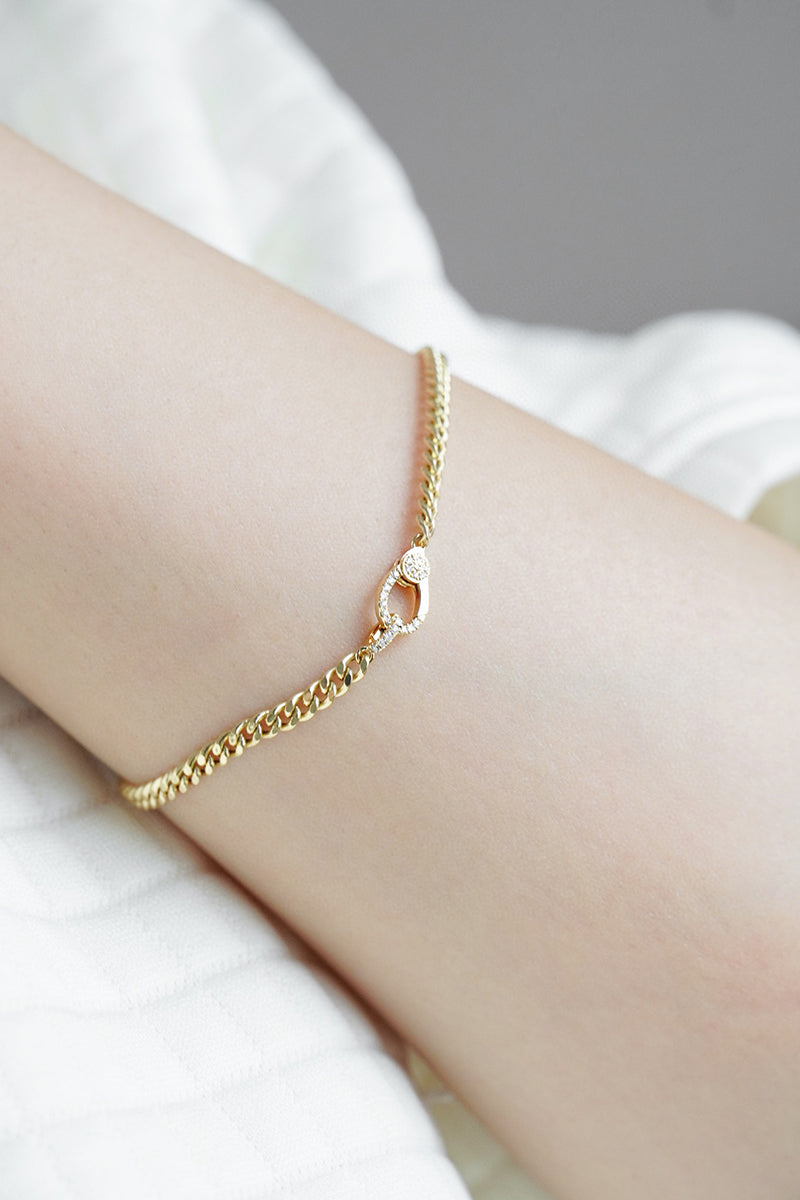 LUOWEND 18K Yellow Gold Real Natural Diamond Bracelet for Women