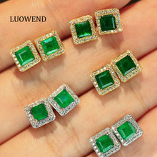 Load image into Gallery viewer, LUOWEND 18K White/Yellow Gold Fine Jewelry Natural Emerald Earrings for Women
