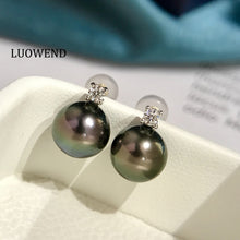 Load image into Gallery viewer, LUOWEND 18K White Gold Real Natural Diamond and Pearl Earrings for Women
