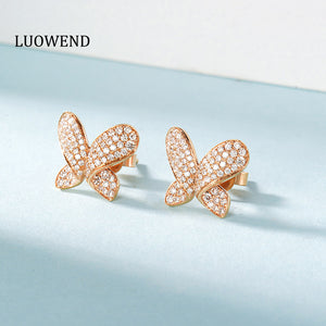 LUOWEND 18K White or Rose Gold Real Natural Diamond Stud Earrings for Women