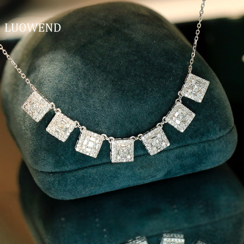 LUOWEND 18K White/Yellow Gold Natural Diamond Necklace for Women