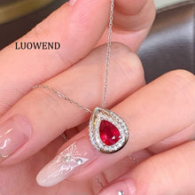 Load image into Gallery viewer, LUOWEND 18K White Gold Natural Ruby Necklace for Women
