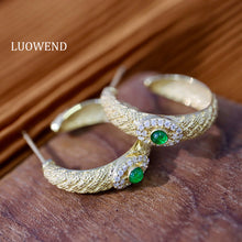 Load image into Gallery viewer, LUOWEND 18K Yellow Gold Real Natural Emerald and Diamond Earrings&amp;Ring for Women
