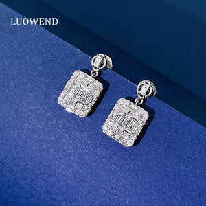 LUOWEND 18K White Gold Real Natural Diamond Stud Earrings for Women