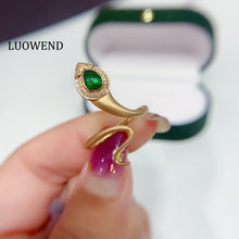 Load image into Gallery viewer, LUOWEND 18K Yellow Gold Real Natural Diamond and Emerald Ring for Women
