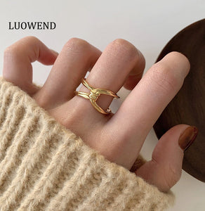 LUOWEND 18K Yellow Gold Ring for Women