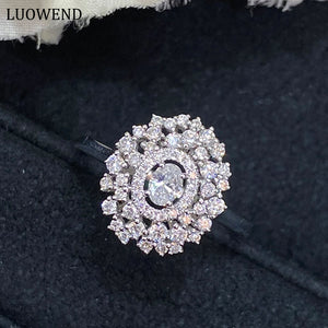LUOWEND 18K White Gold Real Natural Diamond Ring for Women