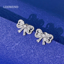 Load image into Gallery viewer, LUOWEND 18K White Gold Real Natural Diamond Stud Earrings for Women
