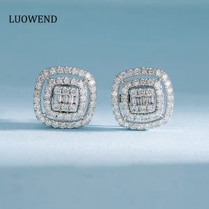 LUOWEND 18K White or Rose Gold Real Natural Diamond Stud Earrings for Women