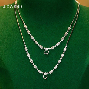 LUOWEND 18K White Gold Real Natural Diamond Necklace for Women