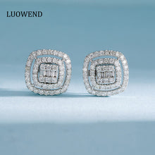 Load image into Gallery viewer, LUOWEND 18K White or Rose Gold Real Natural Diamond Stud Earrings for Women
