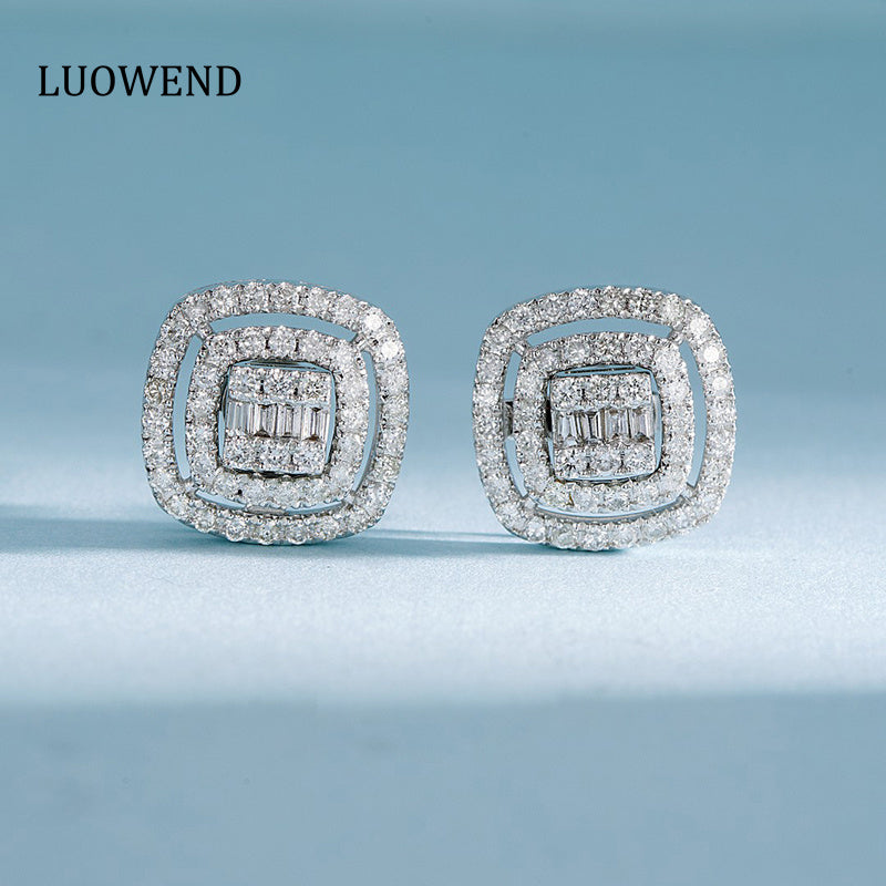 LUOWEND 18K White or Rose Gold Real Natural Diamond Stud Earrings for Women