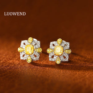 LUOWEND 18K White Gold Real Natural Diamond Earrings for Women