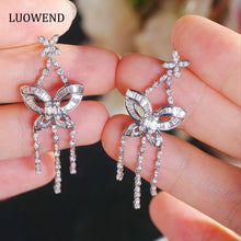 Load image into Gallery viewer, LUOWEND 18K White Gold Natural Diamond Earrings for Women
