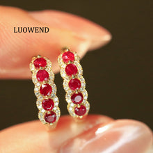 Load image into Gallery viewer, LUOWEND 18K Yellow Gold Fine Jewelry Natural Ruby Earrings for Women
