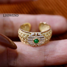 Load image into Gallery viewer, LUOWEND 18K Yellow Gold Real Natural Emerald and Diamond Ring for Women
