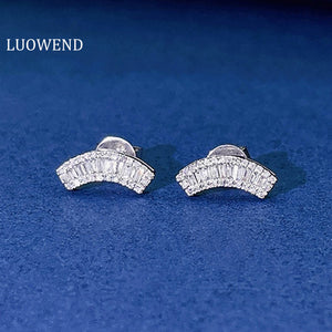 LUOWEND 18K White Gold Real Natural Diamond Stud Earrings for Women