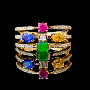 LUOWEND 18K Rose Gold Real Natural Gemstone and Diamond Ring for Women