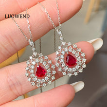 Load image into Gallery viewer, LUOWEND 18K White Gold Natural Ruby Necklace for Women
