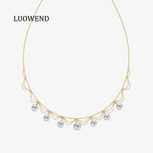 Load image into Gallery viewer, LUOWEND 18K Yellow Gold Real Natural Akoya Necklace for Women
