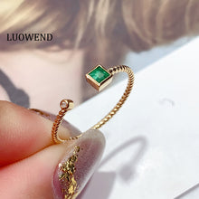 Load image into Gallery viewer, LUOWEND 18K Yellow Gold Real Natural Diamond and Emerald Ring for Women
