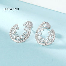 Load image into Gallery viewer, LUOWEND 18K White Gold Real Natural Diamond Stud Earrings for Women
