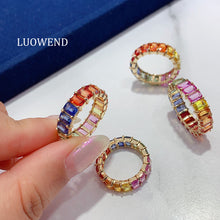 Load image into Gallery viewer, LUOWEND 18K Yellow Gold Natural Color Sapphire Ring for Women
