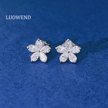 Load image into Gallery viewer, LUOWEND 18K White Gold Real Natural Diamond Stud Earrings for Women
