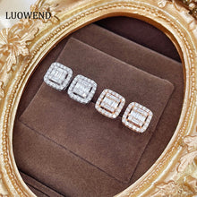Load image into Gallery viewer, LUOWEND 18K White or Rose Gold Real Natural Diamond Stud Earrings for Women
