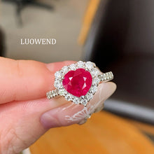 Load image into Gallery viewer, LUOWEND 18K White Gold Natural Ruby Ring for Women
