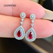 Load image into Gallery viewer, LUOWEND 18K White Gold Natural Ruby Earrings for Women
