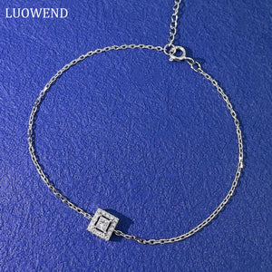 LUOWEND 18K White Gold Real Natural Diamond Bracelet for Women