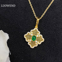 Load image into Gallery viewer, LUOWEND 18K Yellow Gold Real Natural Emerald Gemstone Necklace for Women
