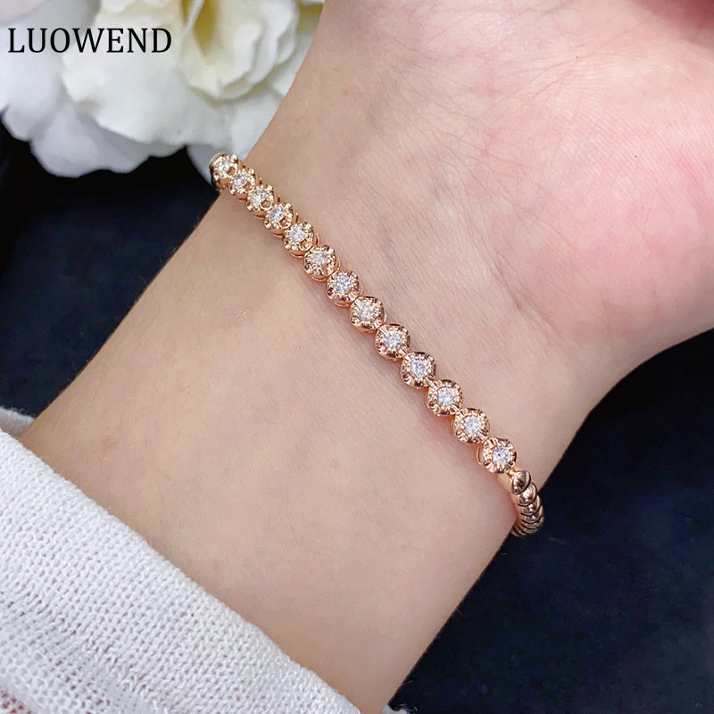 LUOWEND 18K White/Yellow/Rose Gold Real Natural Diamond Bracelet for Women