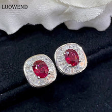 Load image into Gallery viewer, LUOWEND 18K White Gold Real Natural Ruby Gemstone Earrings for Women
