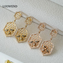 Load image into Gallery viewer, LUOWEND 18K Rose or Yellow Gold Real Natural Diamond Drop Earrings for Women
