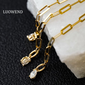 LUOWEND 18K Yellow Gold Real Natural Diamond Bracelet and Anklet Chain for Women