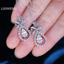 Load image into Gallery viewer, LUOWEND 18K White Gold Real Natural Diamond Pendant Necklace for Women
