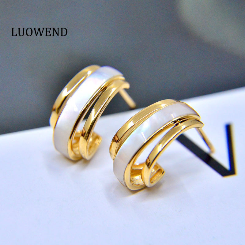 LUOWEND 18K Yellow Gold Real Natural Gemstone Earrings for Women